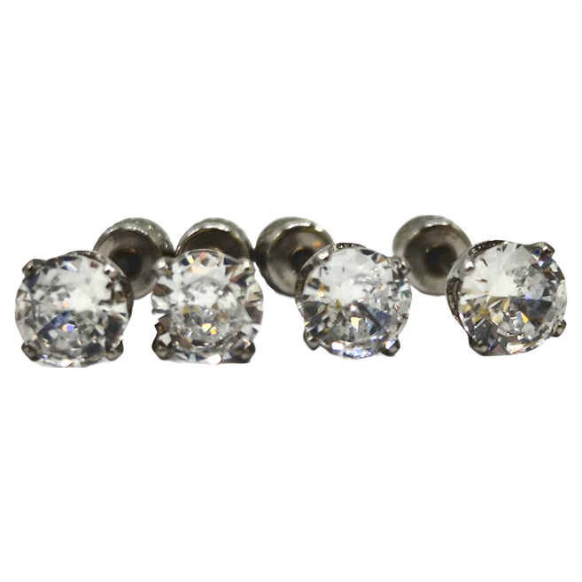 Brilliant Beauty 耀眼美人 50分閃耀雙鋯石鑽長杆醫療鋼不銹鋼耳環 5mm 2對