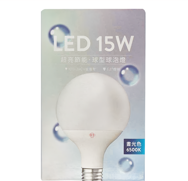 旭光 LED 龍珠燈泡 15W G95 6500K, 晝光色, 1個
