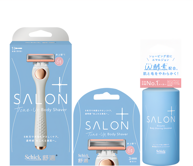 Schick 舒適牌 舒綺極 Salon Plus 去角質亮膚仕女除毛刀 敏感肌用 超值組 刀把 + 刀片4個 + 護理乳液200g, 1組, 3件