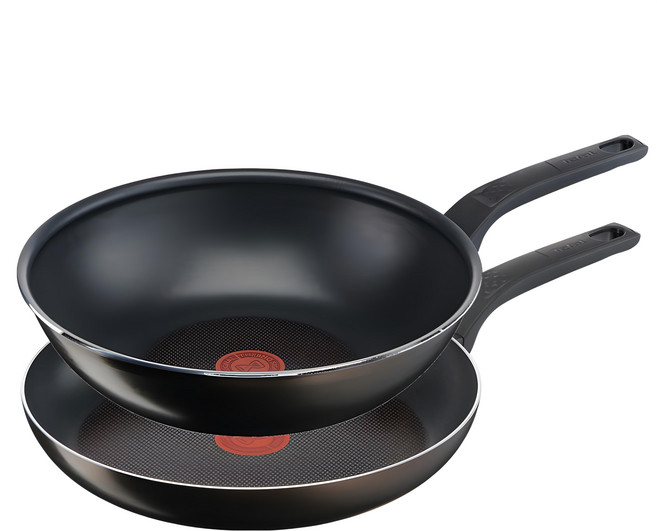 Tefal 特福 Acticook 鈦合金不沾平底鍋具2件組, 黑咖啡色, 煎鍋 28cm + 炒鍋 28cm, 1組