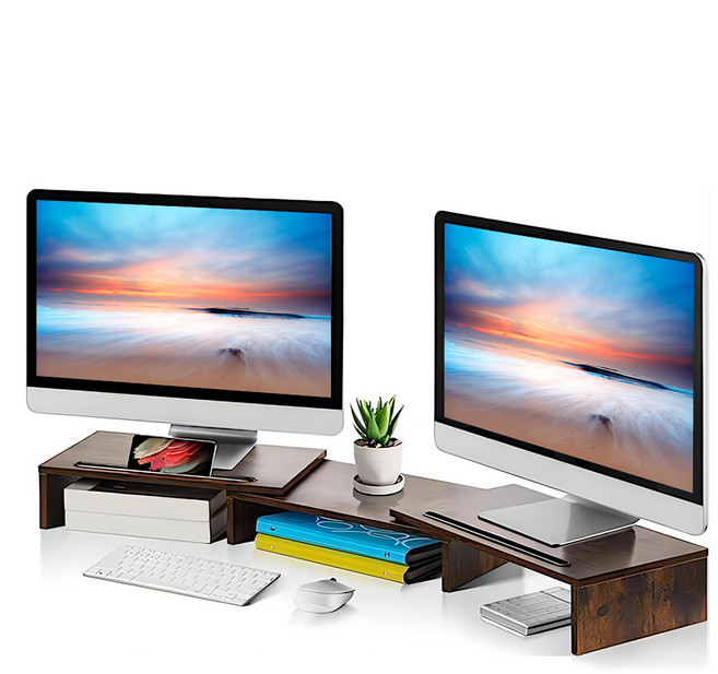 Ermutek 二木科技 多功能桌上型雙螢幕增高架 可調式, 棕色