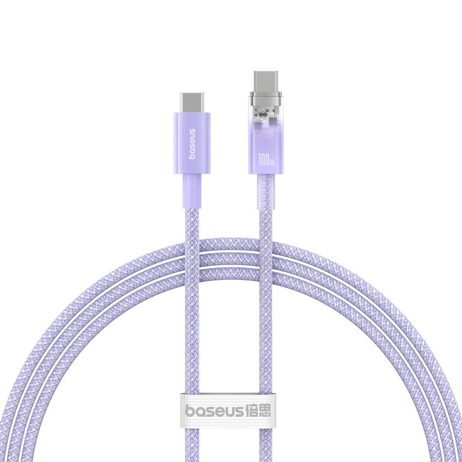 Baseus 倍思 探索者系列 智慧溫控快充傳輸線 Type-C-Type-C 100W, 1m, 星雲紫, 1條