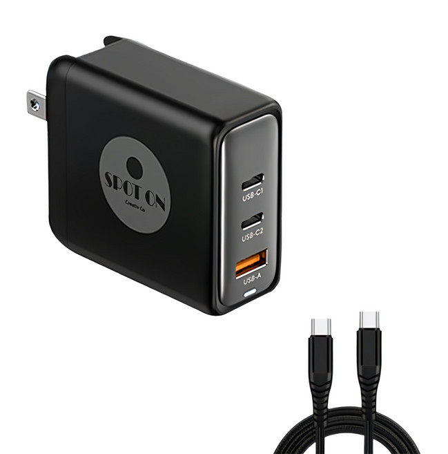 SPOT ON 3埠 100W USB-C Cable 充電器 快充 GaN 可折疊插腳 黑色 支援MAC iPhone
