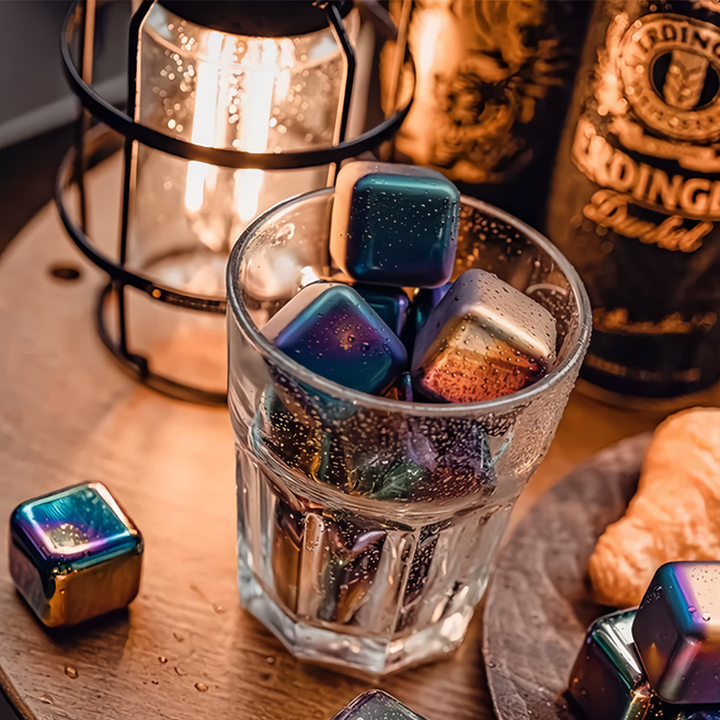 Solarlife 304不鏽鋼冰塊 Set 8個 SGS檢驗合格 原色/金色/幻彩 長效保冰, 1組