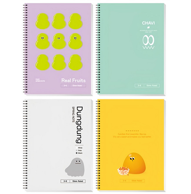 YOUNG ART Chavi 小學3~6年級兼用線圈60頁橫線筆記本, 4本, 顏色隨機