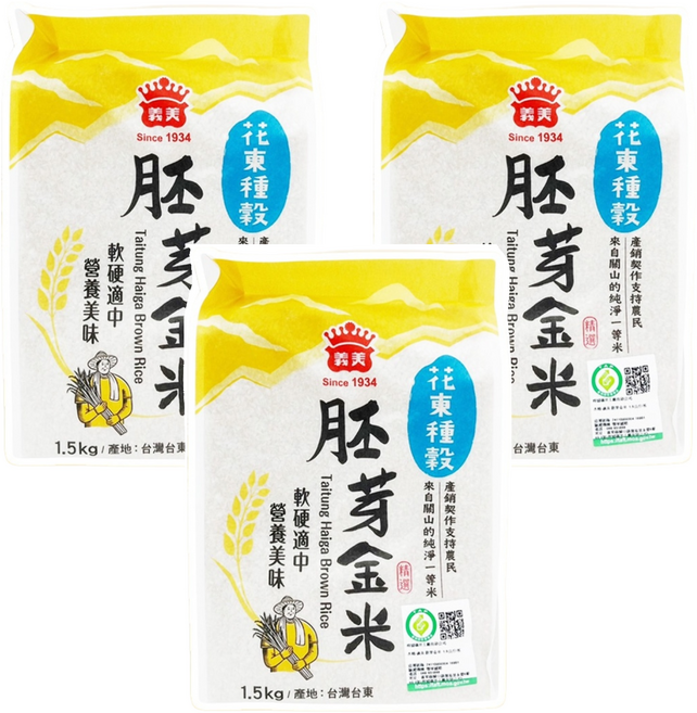 義美 花東種穀米胚芽金米, 1.5kg, 3包