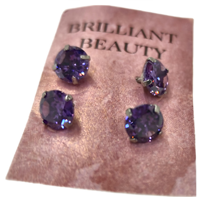 Brilliant Beauty 耀眼美人 八十分閃耀貴氣紫雙鋯石鑽鈦閃耀不銹鋼耳環