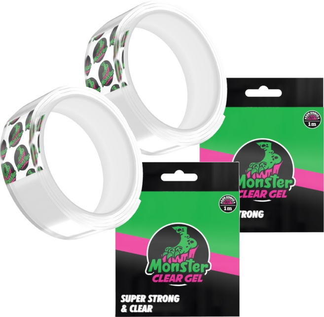 Monster CLEAR GEL HOOK 高黏度多功能矽膠雙面膠帶 30mm*1m, 透明, 2捲