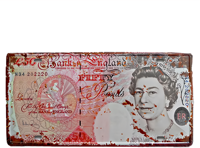 OPUS LOFT 純真年代 仿舊鐵皮車牌壁貼 英國女王鈔票造型 TP-112, 英國女王