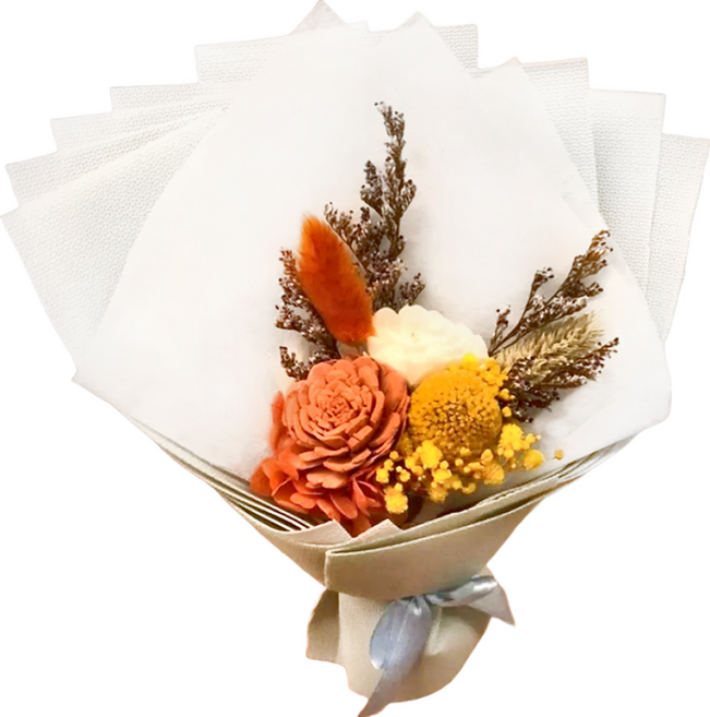 A-ONE 匯旺 白焦糖索拉玫瑰花黃色大球花繡球花永生花束 乾燥花束 U款 AE-FBQ21 30g, 彩色