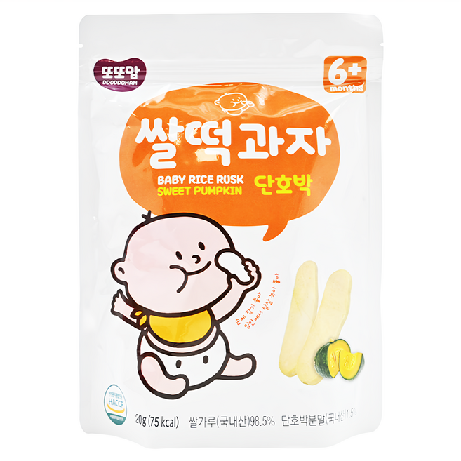 DDODDOmam 聰明媽媽 韓爸田園日記 米片片米餅, 甜南瓜, 20g, 1包