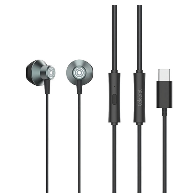 Celebrat TYPE-C 金屬耳塞式可通話耳機, D14, 黑色
