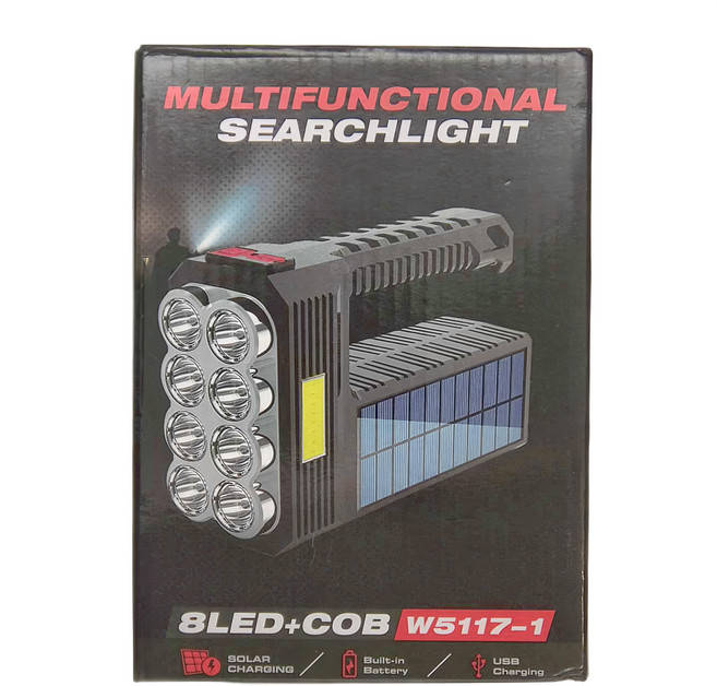 太陽能八燈頭COB強光露營手提燈 8LED+COB 太陽能充電 內置電池 USB充電, 黑色, 1個