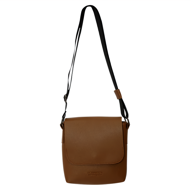 E.City 英倫風皮革通勤單肩小方包 PU皮革+尼龍材質, 棕色