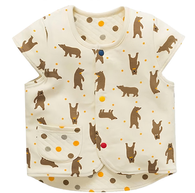 bellemaison 兒童四季背心 空氣棉加厚背心-採扣米小熊 雙面