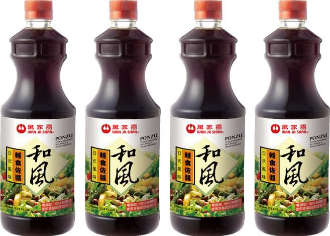 萬家香 和風輕食佐醬 100%天然豆麥醬油 無油零脂肪沙拉醬, 1L, 4瓶