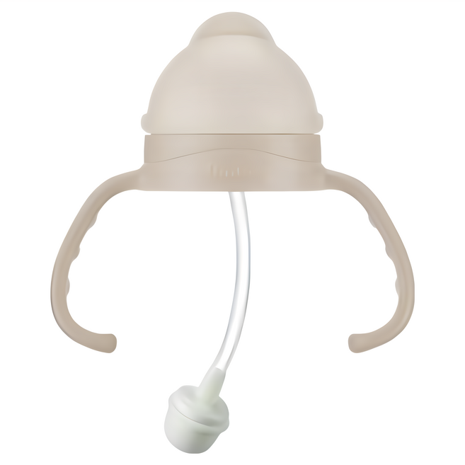 Simba 小獅王辛巴 蘊蜜寬口防漏滑蓋把手吸管組 6個月以上, 杏茶色, 1組