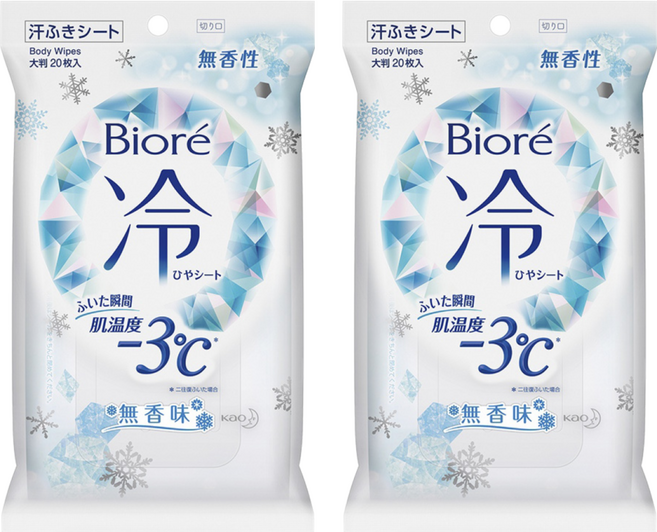 Biore 蜜妮 爽身粉濕巾 涼感3°C 無香, 1入, 2包