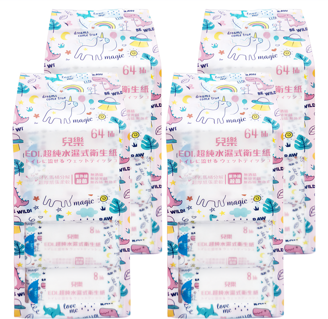 兒樂 超純水濕式衛生紙, 8包, 4袋