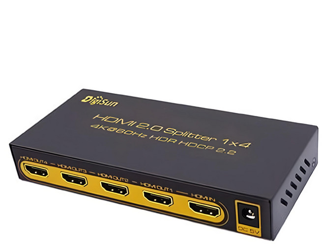 DigiSun 得揚 4K HDMI2.0 一進四出影音分配器 支援HDR 1080P和4K同時輸出, 黑色, 1個