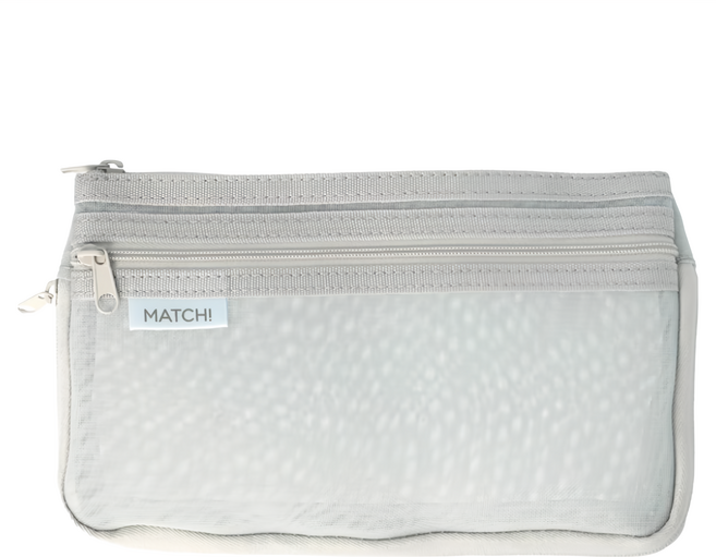 Sun-Star MATCH柔霧純粹網狀收納筆袋 側邊拉鍊設計 可調整容量 兩層分層設計, 清新灰, 1個