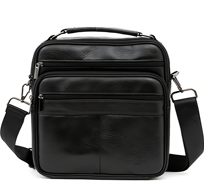 CAPACCI 男用運動皮革休閒斜背包 CCI-8802, 黑色