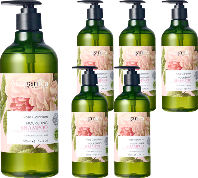 Ausganica 澳潔蕬 頂級有機成份玫瑰天竺葵保濕洗髮精, 500ml, 6件