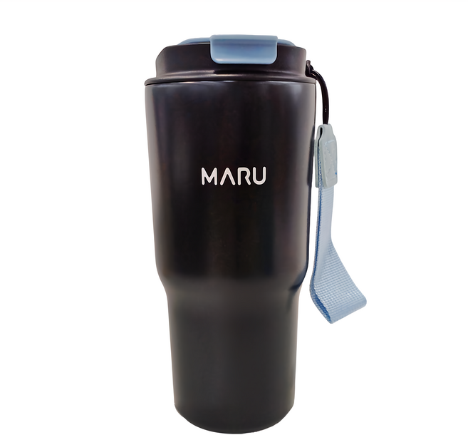 Maru 丸山製研 咖啡鈦瓷保溫杯 開口直徑8.7cm 底座直徑6.5cm 287g, 黑之藍, 600ml, 1個