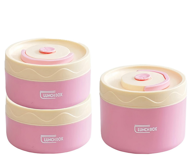 Couselect 可微波爐加熱陶瓷飯盒 115 x 115 x 215mm 300ml 2個 + 450ml 附保溫袋, 活力粉, 1組