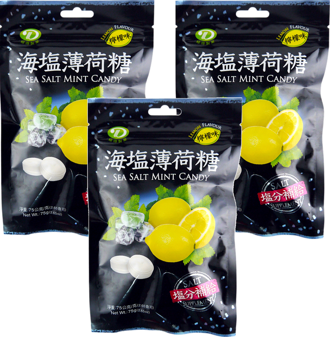綠得製菓 海塩薄荷糖 檸檬味, 75g, 3包
