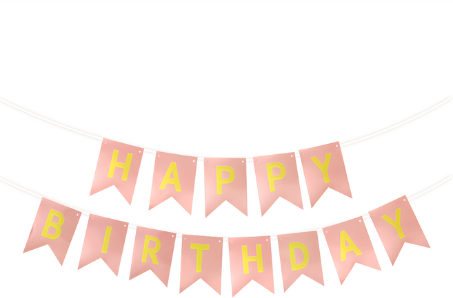 橫幅生日燕尾旗, 1套, 玫瑰金