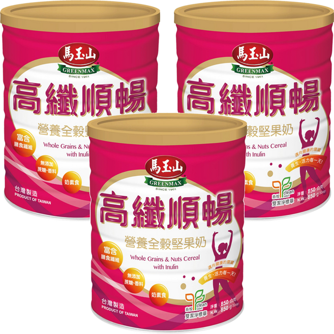 馬玉山 營養全穀堅果奶 高纖順暢配方, 850g, 1入, 3罐