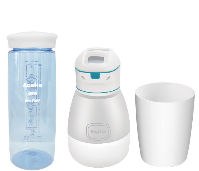 AcoMo PS III USB充電防潑水紫外線 90秒殺菌可攜式消毒器+水杯 Set 紫外線+臭氧雙重殺菌 奶瓶、奶嘴清洗消毒一次搞定, 藍色