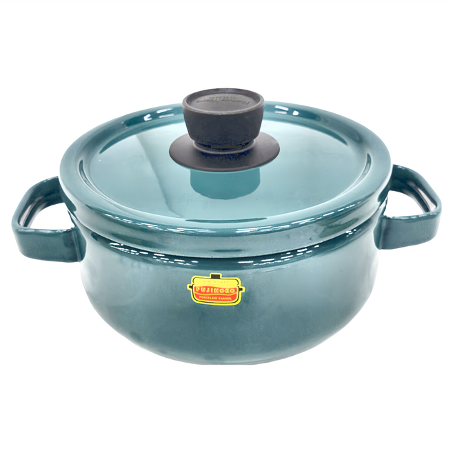 FUJIHORO 雙耳附蓋琺瑯鍋 3L, 20cm, 藍色, 1個