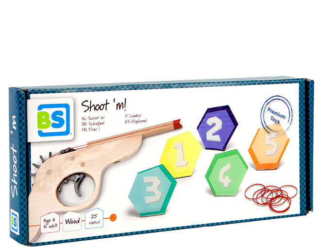 BS Toys 誰是神槍手 數字標靶 x 5 + 橡皮筋槍 + 橡皮筋, 1盒, Multicolor