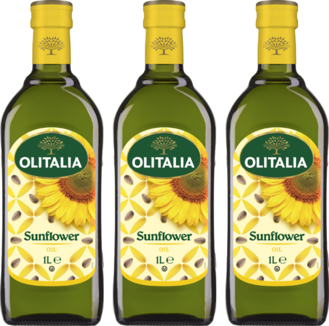 OLITALIA 奧利塔 頂級葵花油 義大利原裝進口 不飽和脂肪酸88% 中高溫烹調適用, 1L, 3瓶