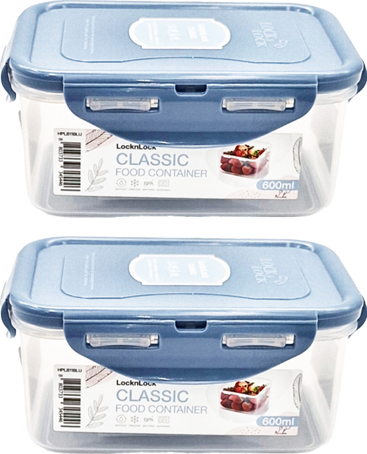 LocknLock 樂扣樂扣 PP保鮮盒 B6C24 優雅藍 600ml, 2個容器 + 2個蓋子, 2個