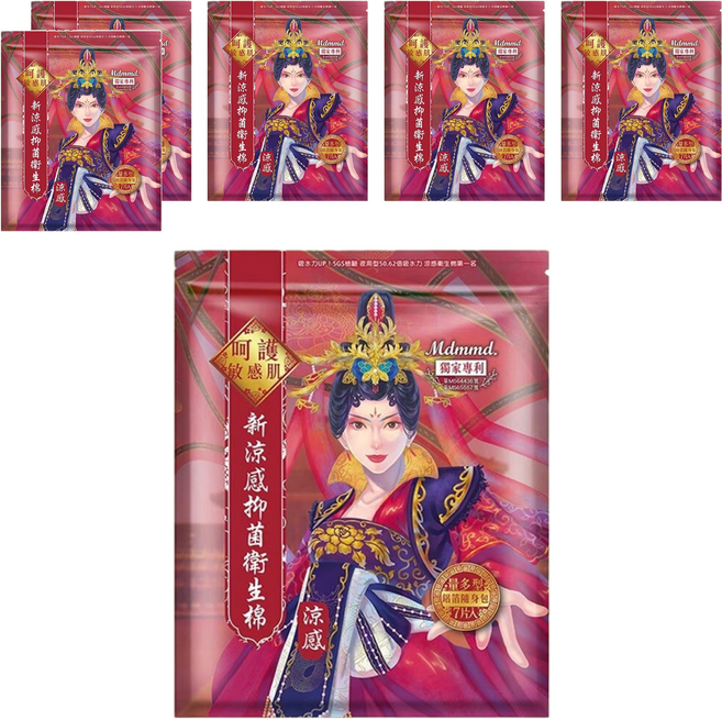 Mdmmd. 明洞國際 新涼感抑菌衛生棉 涼感款 後宮 SGS實測50.62倍吸水力 雙層密封包裝, 量多型(28cm), 7片, 6包