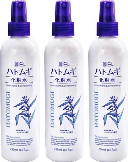 KUMANO 熊野油脂 麗白薏仁化妝水噴霧 250ml 高保濕成分w透明質酸+膠原蛋白 敏感肌適用, 3瓶