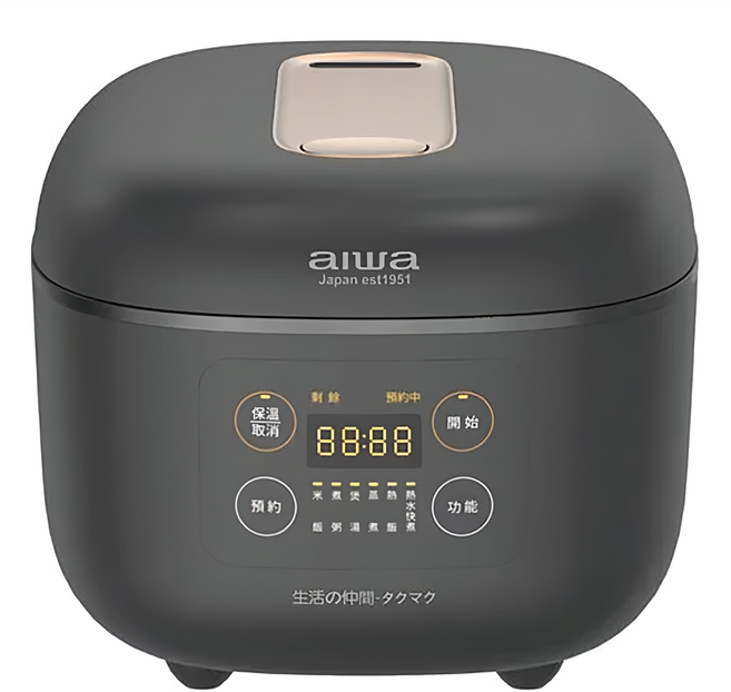 aiwa 愛華 4L 不沾塗層 可拆卸內鍋蓋 電子鍋 多功能 微電腦 24小時定時器 LED螢幕顯示 自動保溫 黑色 RC-8 735W 340x267x224mm 3650g 3級能源效率 T1.7mm內鍋