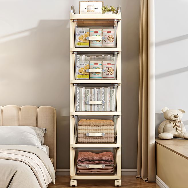 AOTTO 創意傢俱 30面寬五層附輪抽屜收納櫃 AC-215, 奶油色, 1個