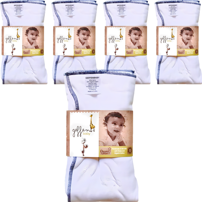 Geffen Baby 有機棉麻折式布尿布 美國製, 白色, 5件