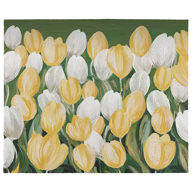 喬木居家 復古油畫花朵絲圈耐磨地墊 80 x 50cm 防滑耐磨, 1個, 鬱金香 黃色