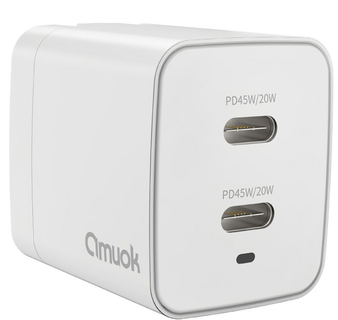 amuok 艾默克 GaN 45W 雙Type-C PD3.0 快速充電器, 白色, 1個