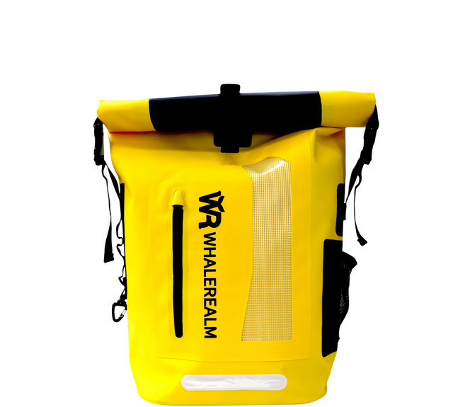 WHALEREALM 35L戶外運動防水背包 1000D PVC夾網塗層布 IPX6全防水 耐磨抗撕, 黃色