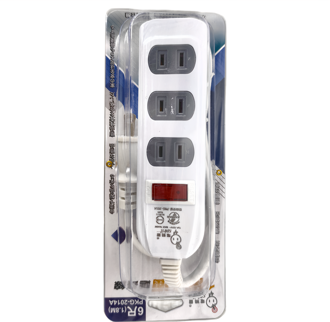 spirit 電精靈 2P延長線 1開4插 PKG-2014A, 1.8m, 白色, 1條
