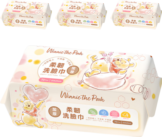 ONEDER 旺達棉品 洗臉巾, 小熊維尼, 4包