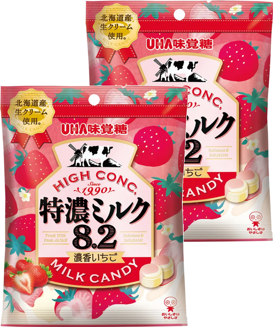 UHA味覺糖 特濃牛奶糖 草莓味, 58g, 2包