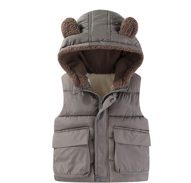 兒童款 秋冬羽絨熊耳朵背心外套 聚酯纖維