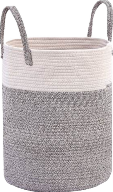 Mass 生活好物 棉繩編織髒衣籃/洗衣籃/收納籃, 白灰拼接